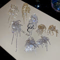 Copper Rhinestone Firework Tassel Drop Earrings With Silver Posts Light Luxury Geometric Jewelry view 4