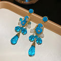French Court Style Flower Pearl Crystal Drop Earrings With Silver Pin And Rhinestone Accents view 3