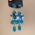 French Court Style Flower Pearl Crystal Drop Earrings With Silver Pin And Rhinestone Accents view 1