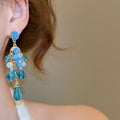 French Court Style Flower Pearl Crystal Drop Earrings With Silver Pin And Rhinestone Accents view 4