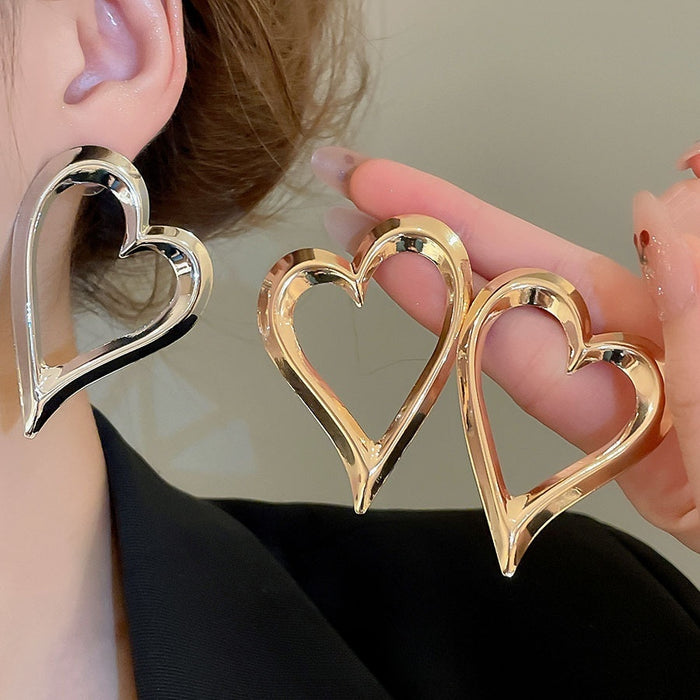 Smooth Metal Heart Pendant Drop Earrings For Women, Minimalist European American Fashion Ear Jewelry