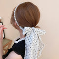 Light Luxury Fabric Pearl Polka Dot Scarf Tassel Sweater Necklace With Geometric Round Charm view 3