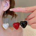 European American Style Faux Pearl Heart Pendant Ear Hook Drop Earrings For Women view 2