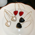 European American Style Faux Pearl Heart Pendant Ear Hook Drop Earrings For Women view 3