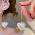 European American Style Faux Pearl Heart Pendant Ear Hook Drop Earrings For Women view 4