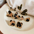 Alloy Silver Needle Rhinestone Leopard Print Cat Flower Heart Stud Earrings For Women view 3