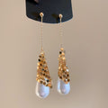 18K Gold Plated Faux Pearl Teardrop Drop Earrings With Silver Pins French Court Style view 3