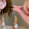 18K Gold Plated Faux Pearl Teardrop Drop Earrings With Silver Pins French Court Style view 4