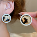 Leopard Print Faceted Acrylic Geometric Round Stud Earrings For Women European Style view 3