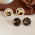 Leopard Print Faceted Acrylic Geometric Round Stud Earrings For Women European Style view 4