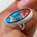 Long Oval Noble Thumb Ring With European Style Colored Marble Texture Niche Jewelry view 2