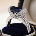 Micro Paved Faux Sapphire Luxury Ring For Women, Quadrilateral Bowknot Dress Jewelry view 3