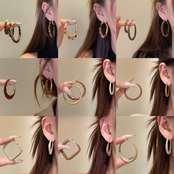 Flocked Fabric Leopard Print Geometric Hoop Earrings With Silver Pins For Elegant Fall Winter Style