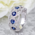 Luxury Style Faux Sapphire Ring For Women Metal Hollow Micro Pave Fashion Jewelry view 3
