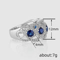 Luxury Style Faux Sapphire Ring For Women Metal Hollow Micro Pave Fashion Jewelry view 4