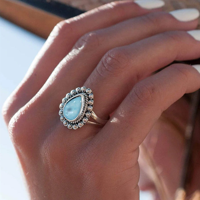 Vacation Style Waterdrop Lace Ring For Women, Twisted Vintage Open Band, Cross Border Jewelry