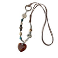 Vintage Ethnic Stone Wood Ceramic Beaded Heart Pendant Sweater Necklace For Women view 5
