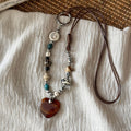 Vintage Ethnic Stone Wood Ceramic Beaded Heart Pendant Sweater Necklace For Women view 2