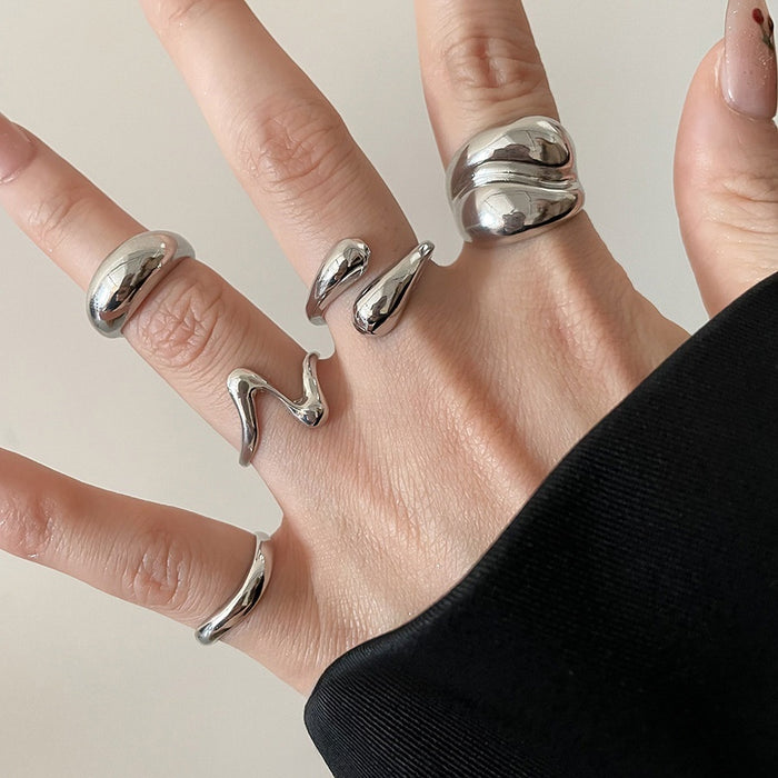 Minimalist Alloy Oval Geometric Ring Jewelry Set For Women, Light Luxury Commuter Style
