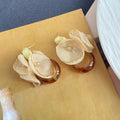 Vintage Maillard Brown Fabric Petal Gold Alloy Stud Acrylic Tortoise Geometric Hoop Drop Earrings view 2