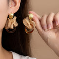 Vintage Maillard Brown Fabric Petal Gold Alloy Stud Acrylic Tortoise Geometric Hoop Drop Earrings view 1