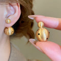 18K Gold Plated Brushed Metal Polka Dot Round Double Sided Stud Earrings view 3