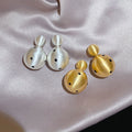 18K Gold Plated Brushed Metal Polka Dot Round Double Sided Stud Earrings view 4