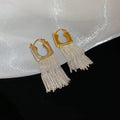 14K Gold Plated Geometric Square Tassel Metal Drop Earrings Elegant Minimalist Style view 4