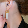 14K Gold Plated Geometric Square Tassel Metal Drop Earrings Elegant Minimalist Style view 3