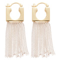 14K Gold Plated Geometric Square Tassel Metal Drop Earrings Elegant Minimalist Style view 5