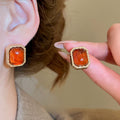 Vintage Maillard Acrylic Geometric Stud Earrings With Silver Posts, Court Style Light Luxury Jewelry view 1
