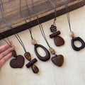 Vacation Style Copper Zircon Wood Resin Geometric Oval Heart Flower Pendant Sweater Necklace view 2