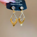 Alloy Rhinestone Leaf Hollow Pendant Drop Earrings French Court Style Silver Needle Ear Jewelry view 2