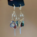 French Vintage Sparkling Crystal Tassel Drop Earrings With Rhinestone Teardrop Pendant view 3