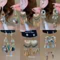 French Vintage Sparkling Crystal Tassel Drop Earrings With Rhinestone Teardrop Pendant view 1