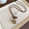 Ethnic Style Stone And Wood Beaded Round Pendant Stretch Cord Sweater Necklace view 4