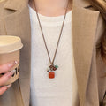 Ethnic Style Stone And Wood Beaded Round Pendant Stretch Cord Sweater Necklace view 3