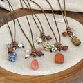 Ethnic Style Stone And Wood Beaded Round Pendant Stretch Cord Sweater Necklace view 2