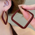 Korean Minimalist Fabric Flocked Square Diamond Pendant Hoop Earrings For Women view 3