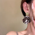 Vintage Hong Kong Style Acetate Pearl Flower Leopard Print Square Drop Earrings view 4