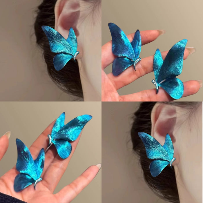 Colorful Painted Alloy Butterfly Drop Earrings With Rhinestone Accents For Women