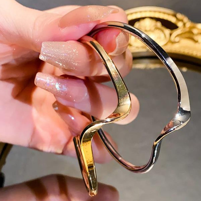 Glossy Metal Irregular Twisted Open Bangle Minimalist Statement Jewelry For Women