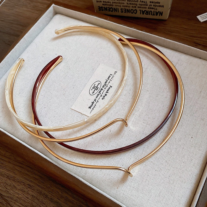 Resin Marbled Geometric Round Twisted Double Layer Alloy Choker Necklace For Women