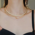 Resin Marbled Geometric Round Twisted Double Layer Alloy Choker Necklace For Women view 2