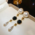 18K Gold Plated Faux Pearl Round Waterdrop Tassel Court Style Drop Earrings With Silver Pins view 4