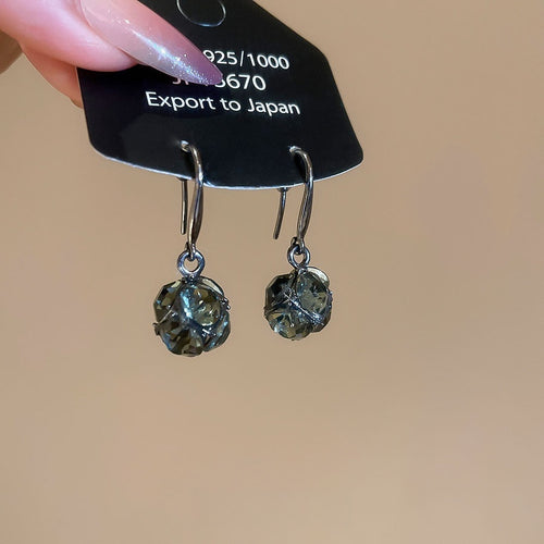 Vintage Rhinestone Alloy Geometric Round Pendant Drop Earrings For Women Light Luxury Ear Hooks