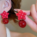 Fabric Five Point Star Faux Pearl Drop Earrings Fashion OL Vintage Hong Kong Style Earrings view 3