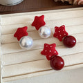 Fabric Five Point Star Faux Pearl Drop Earrings Fashion OL Vintage Hong Kong Style Earrings view 2