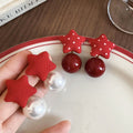 Fabric Five Point Star Faux Pearl Drop Earrings Fashion OL Vintage Hong Kong Style Earrings view 4