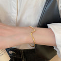 European Style Glossy Metal Wrinkle Irregular Open Cuff Bangle For Women view 4